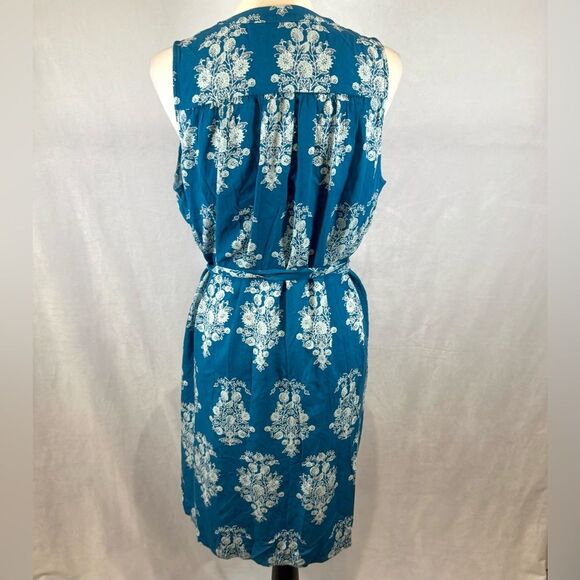 Loft teal blue button front belted shirt dress size large NWT - Picture 4 of 8